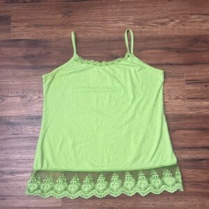 Vintage Womens Y2K Lime Green Boho Tank Cotton Lightweight Lace‎ Summer Medium